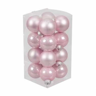 16x roze kleine glazen kerstballen 3,5 cm mat/glans