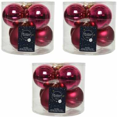 18x bessen roze glazen kerstballen 8 cm glans en mat