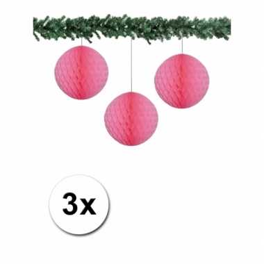 3 licht roze decoratie bollen van papier 10 cm