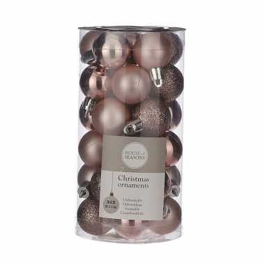 30x kleine kunststof kerstballen lichtroze 3 cm