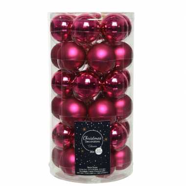 36x bessen roze kleine glazen kerstballen 4 cm mat en glans
