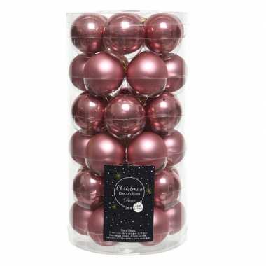 36x oud roze kleine glazen kerstballen 4 cm mat en glans