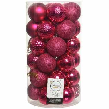 37x bessen roze kerstballen 6 cm kunststof mix