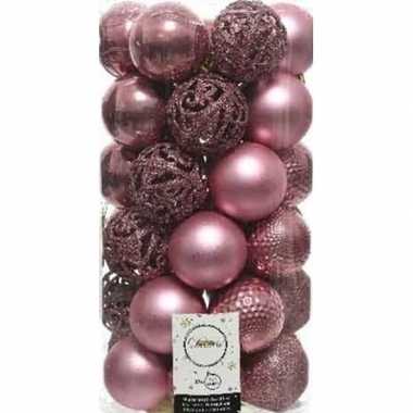 37x oud roze kerstballen 6 cm kunststof mix