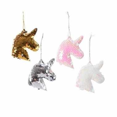 4x eenhoorn pailletten kerstboomhanger/kersthanger 7 cm