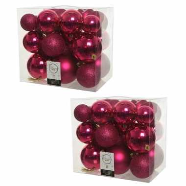 52x stuks bessen roze kerstballen 6-8-10 cm kunststof
