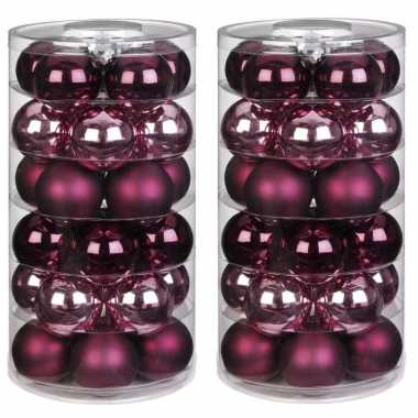 60x berry kiss mix roze/rode glazen kerstballen 6 cm glans en mat