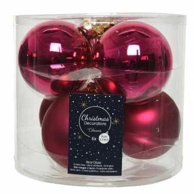 6x bessen roze glazen kerstballen 8 cm glans en mat