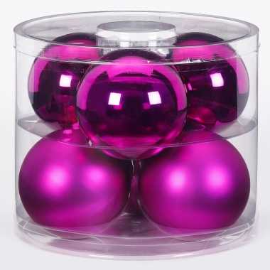6x fuchsia glazen kerstballen 10 cm glans en mat
