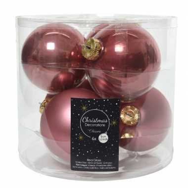 6x oud roze glazen kerstballen 8 cm glans en mat