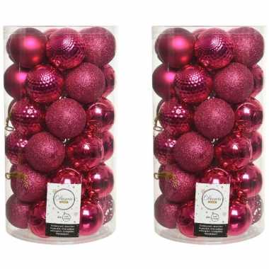74x bessen roze kerstballen 6 cm kunststof mix