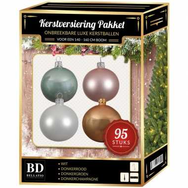 Complete versiering set wit-lichtroze-mintgroen-beige voor 150 cm ker