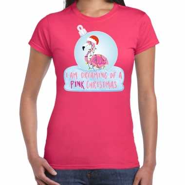 Flamingo kerstbal shirt / kerst outfit i am dreaming of a pink christmas roze voor dames
