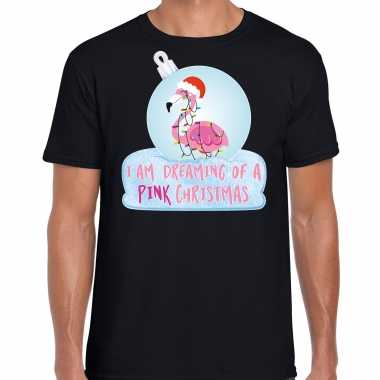 Flamingo kerstbal shirt / kerst outfit i am dreaming of a pink christmas zwart voor heren