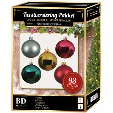 Kerstballen pakket 93 stuks met piek gekleurd