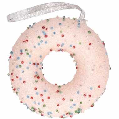 Kerstboomhanger/kersthanger lichtroze donut met kraaltjes 10 cm