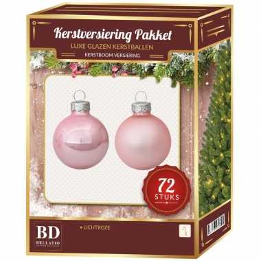 Kerstboomversiering kerstballen set roze 72 stuks