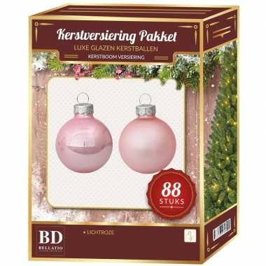 Kerstboomversiering kerstballen set roze 88 stuks