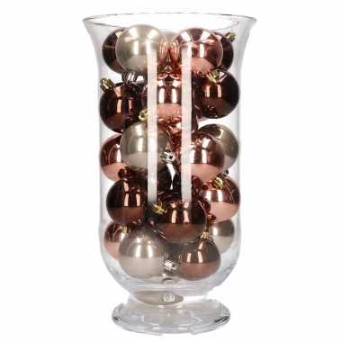 Kerstdecoratie vaas met roze glamour kerstballen