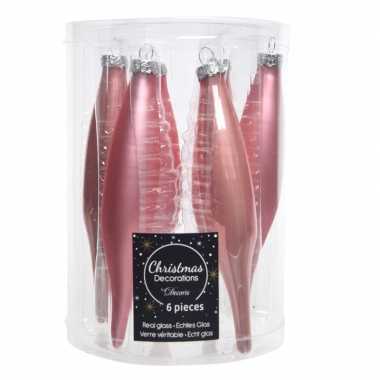 Oud roze kerstballen pegels glas 6 stuks