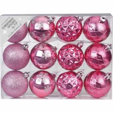 Set van 24x luxe roze kerstballen 6 cm kunststof mat/glans