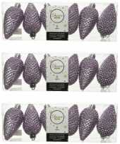18x lila paarse dennenappels kersthangers 8 cm kunststof glitter