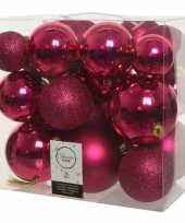 26x stuks bessen roze kerstballen 6 8 10 cm kunststof