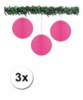 3 fuchsia roze decoratie bollen van papier 10 cm
