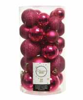 30x bessen roze kerstballen 4 5 6 cm kunststof
