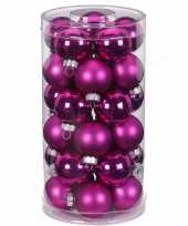 30x fuchsia roze kleine glazen kerstballen 4 cm glans en mat