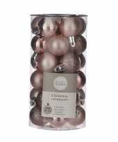 30x kleine kunststof kerstballen lichtroze 3 cm