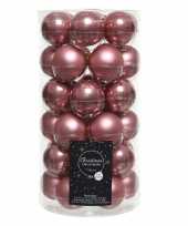 36x oud roze kleine glazen kerstballen 4 cm mat en glans