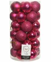 37x bessen roze kerstballen 6 cm kunststof mix