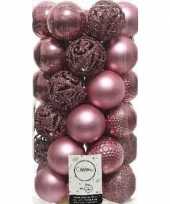 37x oud roze kerstballen 6 cm kunststof mix
