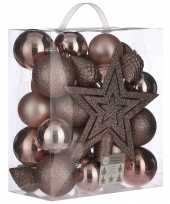 39x kunststof kerstballen 8 cm met ster piek lichtroze