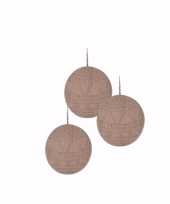 3x houten kerstboom versiering schijf hout met roze printje 8 cm