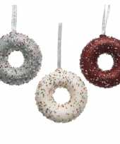 3x kerstboom versieringen donuts snoepgoed van 10 cm