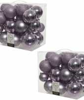 52x lila paarse kerstballen 6 8 10 cm kunststof mix