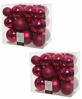 52x stuks bessen roze kerstballen 6 8 10 cm kunststof