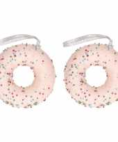 6x kerstboomhanger kersthanger lichtroze donut met kraaltjes 10 cm