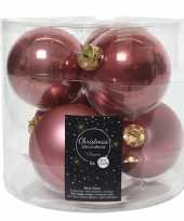6x oud roze glazen kerstballen 8 cm glans en mat