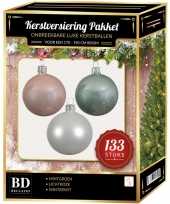 Complete kerstballen set 133x wit mintgroen lichtroze voor 180 cm kerstboom