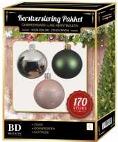 Complete kerstballen set 170x zilver donkergroen lichtroze voor 210 cm kerstboom