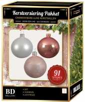 Complete kerstballen set wit lichtroze oud roze voor 150 cm kerstboom