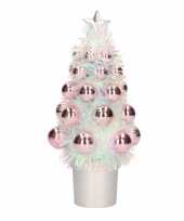 Complete mini kunst kerstboompje kunstboompje roze met kerstballen 20 cm