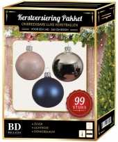 Complete versiering set zilver lichtroze donkerblauw voor 150 cm kerstboom