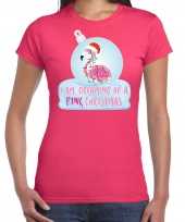 Flamingo kerstbal shirt kerst outfit i am dreaming of a pink christmas roze voor dames