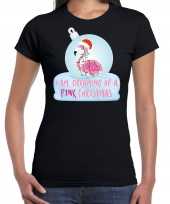 Flamingo kerstbal shirt kerst outfit i am dreaming of a pink christmas zwart voor dames
