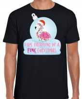 Flamingo kerstbal shirt kerst outfit i am dreaming of a pink christmas zwart voor heren