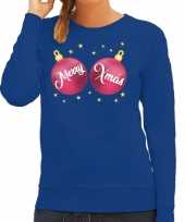 Foute kersttrui sweater blauw met roze merry xmas voor dames